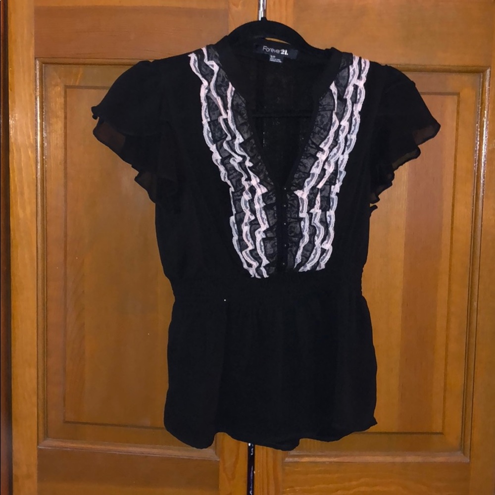 Black and Pink Ruffle Blouse